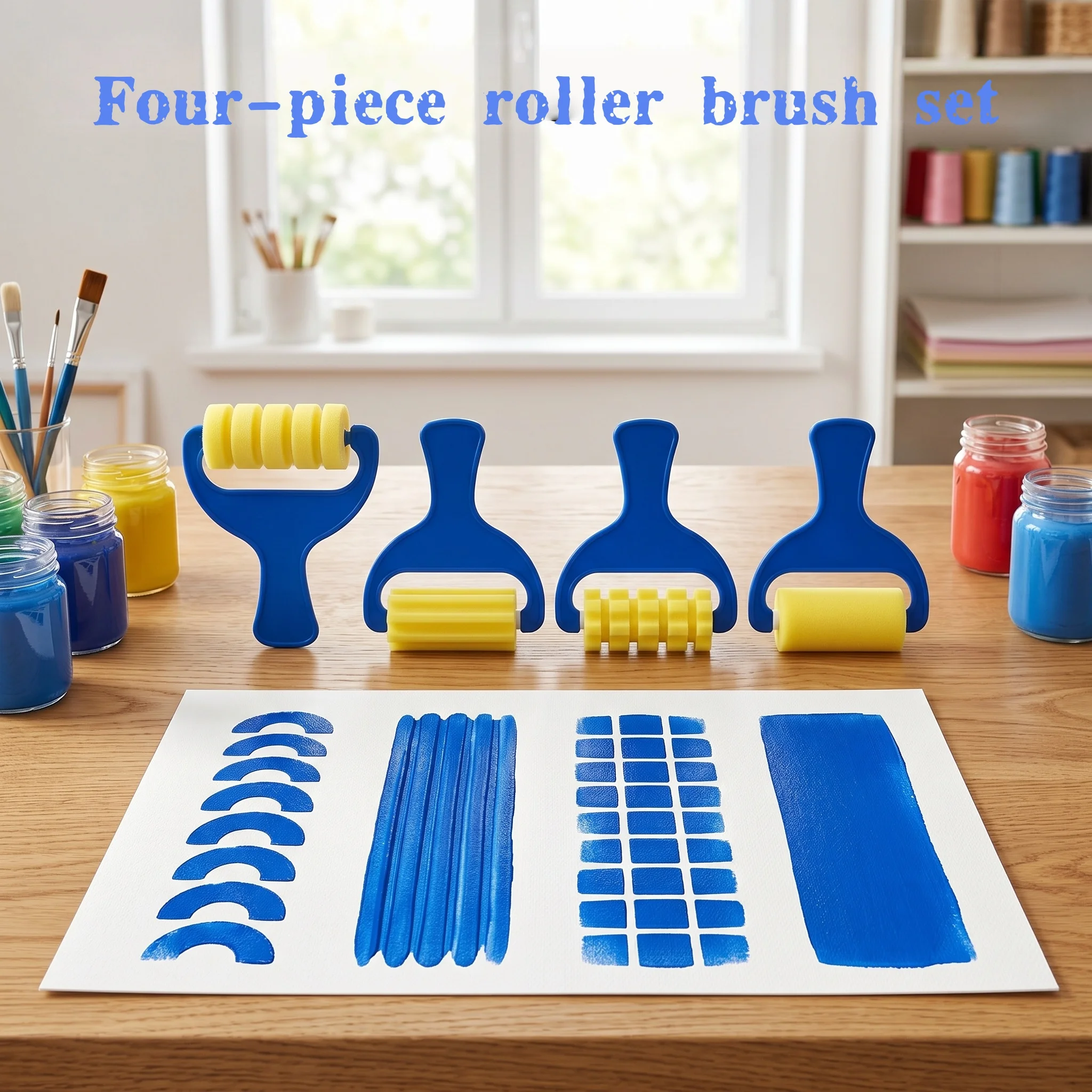 4개 패턴 스펀지 롤러 스탬프, DIY 아트 공예용 실린더 페인팅 브러쉬, 벽 ..