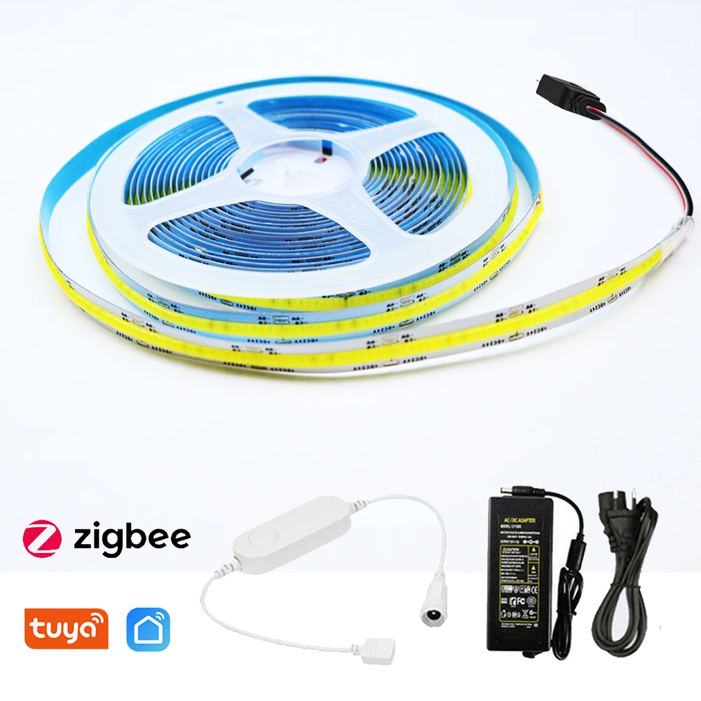 Светодиодная лента Tuya Zigbee 3,0 COB CCT, лампа с регулируемой яркостью, 12 В, 24 В, 1-10 м