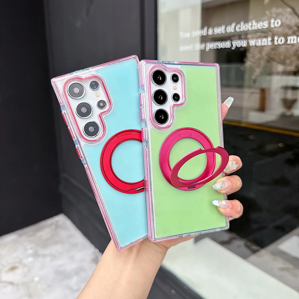Candy Two-Tone Magnetic Phone Case with Metal Rotating Stand
