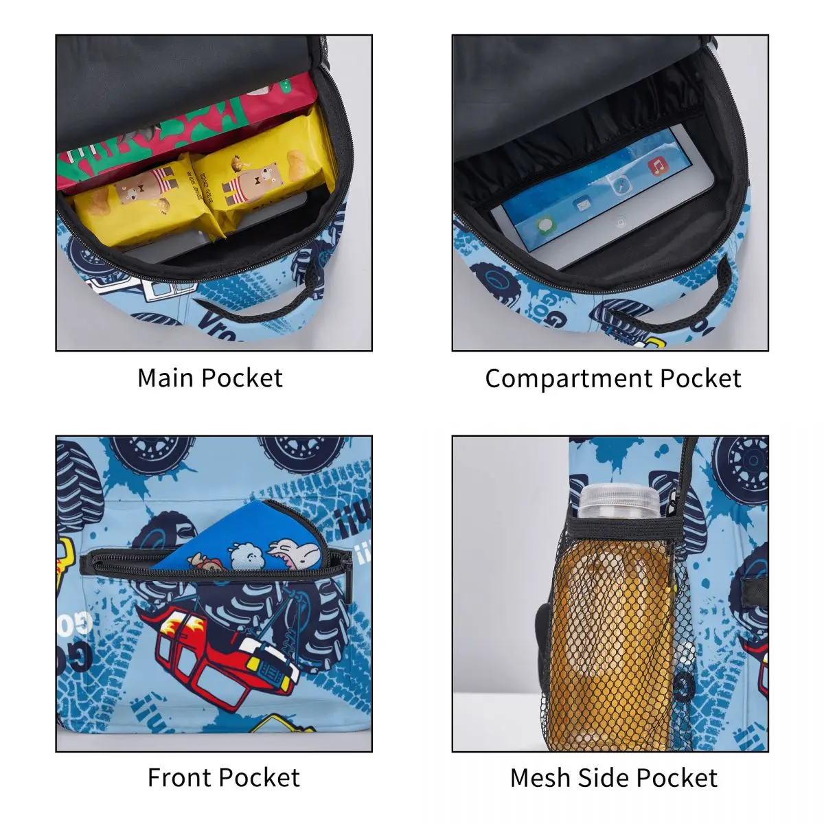 Children Bag Monster Truck Cars Kids Bag Kindergarten Preschool Backpack for Boys Girls 3-4-6 Years Old