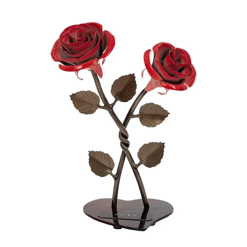 Figurina Di Rosa Rossa Unmatch Brilliance Simulato Modello Di Rosa Rossa Giardino Camera Da Letto Fiore In Miniatura Base A Forma Di Cuore Decorazioni