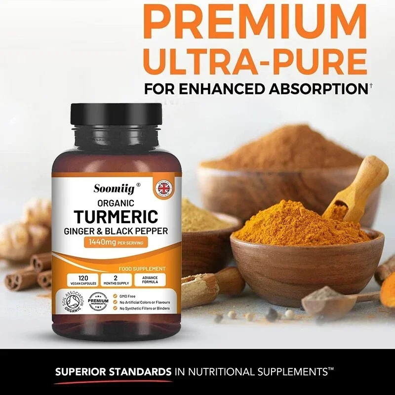 Organic Turmeric Ginger & Black Pepper Blend Capsules Joint Health Supplement Helps Joint Flexibility and Cushioning