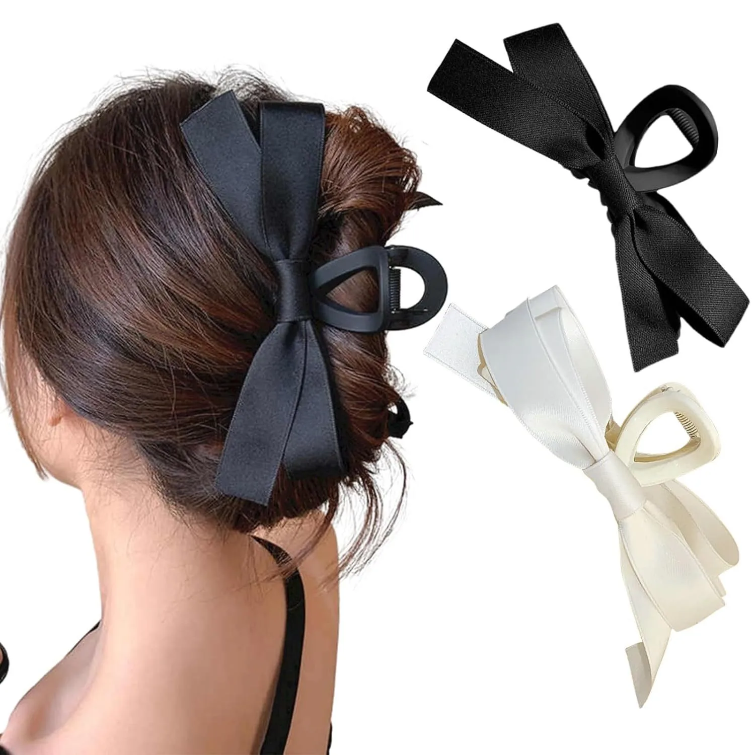 Fashion Satin Ribbon Bow Hair Claw Clips Women Girls Solid Black Bowkont Large Barrettes Ponytail Hairpins Hair Accessories simple gold silver hollow geometry large metal shark hair claw clips women alloy hairpins barrettes fashion hair accessories