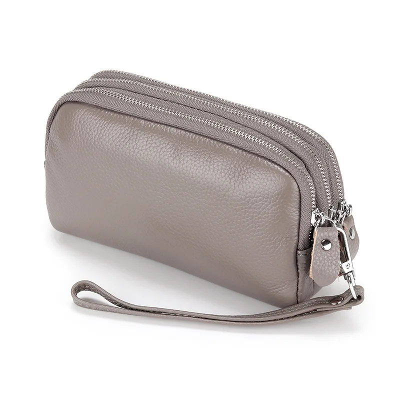 Women Long Wallet Genuine Leather 3-Layer Zipper Purse Bag Large Capacity Wristlet Clutch Wallets Phone Bag Money Purses 2026