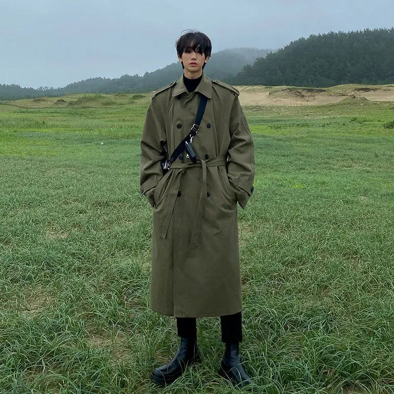 

2023 Korean Trend Men's Loose Solid Color Casual Single-breasted Overcoat Autumn Winter Fashion New Long Sleeve Long Coat A76