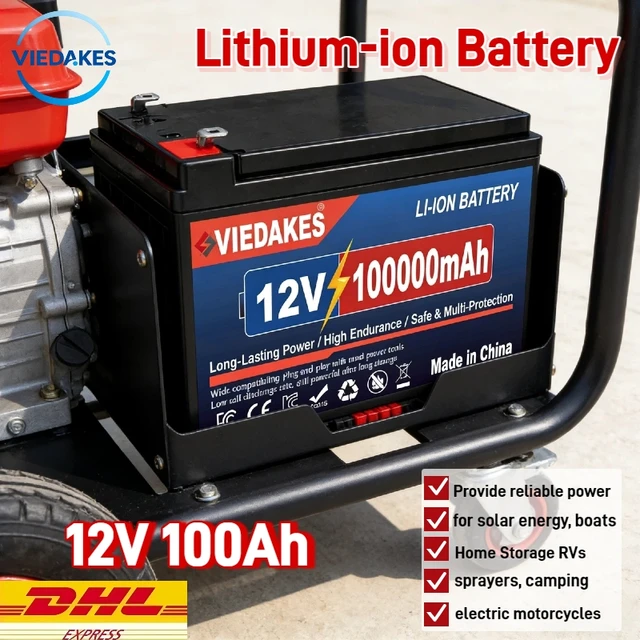 Batterie lithium-ion rechargeable Viedakes 100Ah 12V Lifepo4, cellules de rechange de qualité A pour fauteuil roulant électrique, bateau, solaire, camping 1
