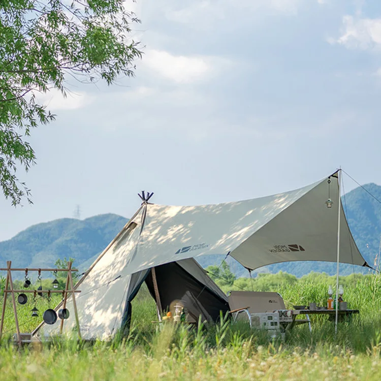 Portable Camping Indian Pyramid Tent Outdoor Folding 3-4 People Space Sun Protection and Rain Protection