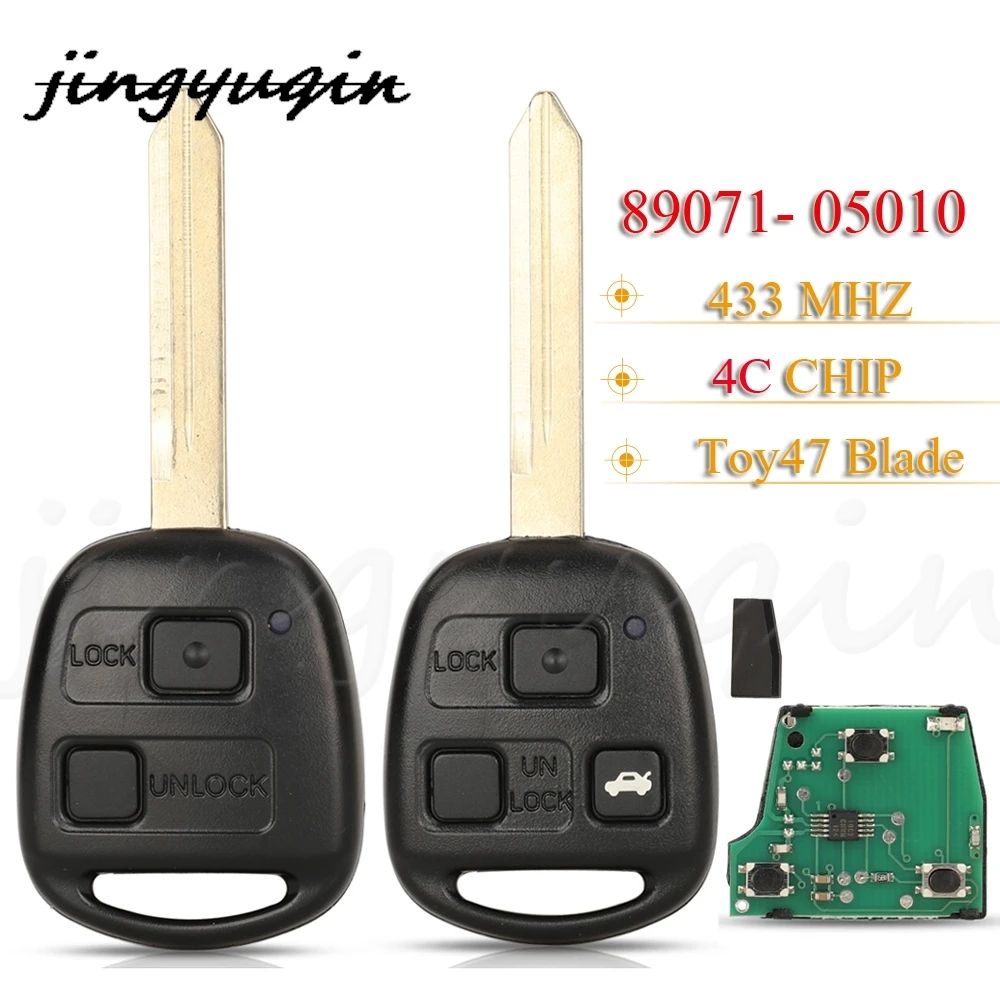 

jingyuqin Smart Remote Control Car Key 433MHZ 4C Chip For Toyota Yaris Avensis Corolla Carina ETC P/N: 89071-05010 Fob TOY47