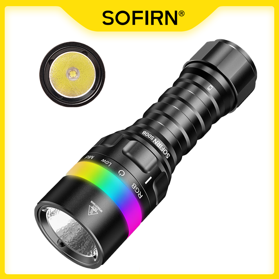 Sofirn SD08 Diving Flashlight 3200lm 385m SST70 LED 21700 USB C Rechargeable 360° Power Display RGB light Underwater Positioning