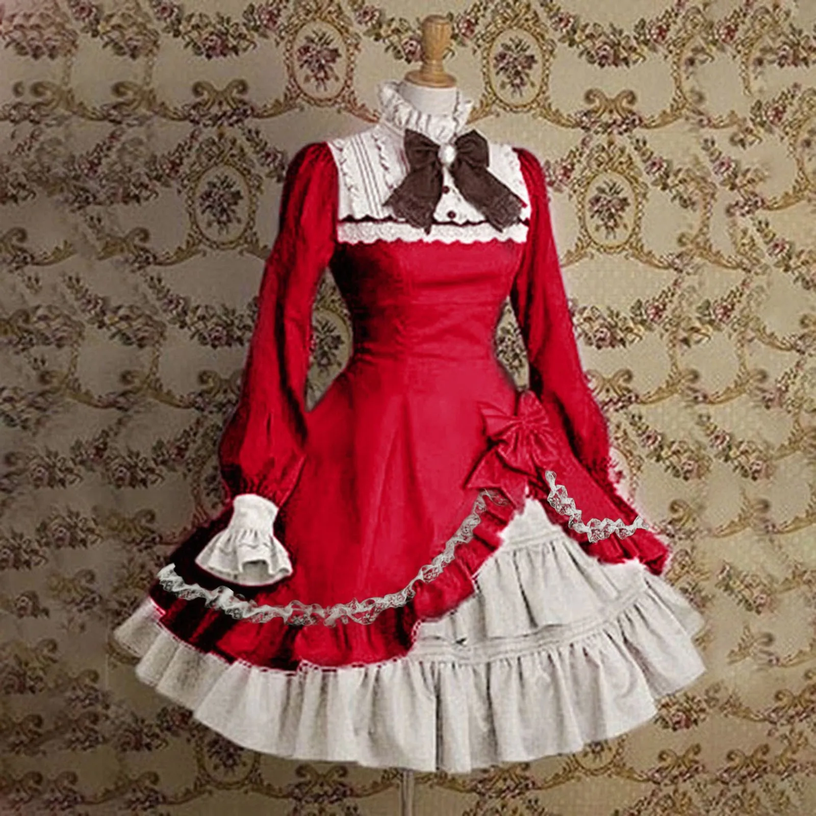 

2024 New Fashion Gothic Lolita Dress for Women Cute Lovely Maid Bow Dress Vintage Ruffles Lace Medieval Elegant Party Dresses