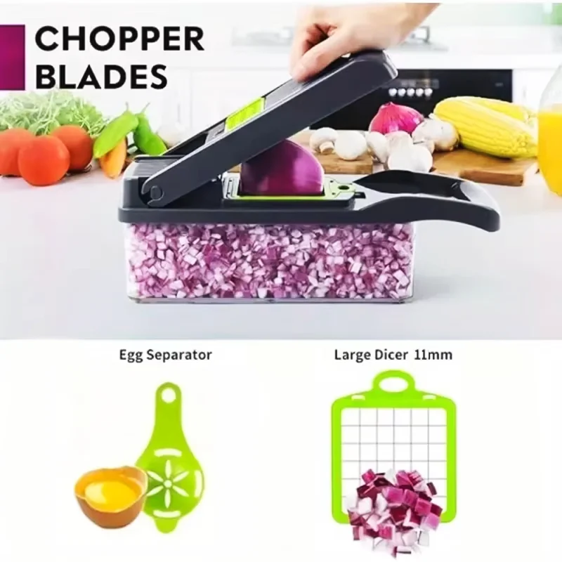 Vegetable Cutter 14/16pcs Multifunctional Vegetable Slicer Cutter Food Grade Shredder with Basket Fruit Potato Onion Mincer Chopper Carrot Grater