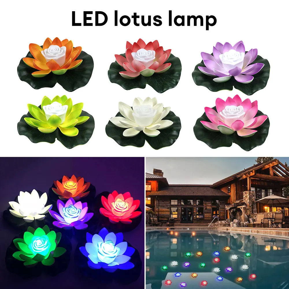 LED Artificial Waterproof Lotus Floating Pond Pool Lamp 18cm Prayer and Wishing Lantern Landscape Fountain Decoration artificial lotus plant