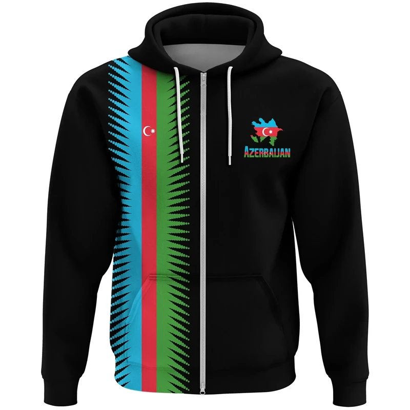 Sudadera con capucha con estampado 3D de bandera nacional de Azerbaiyán para hombre y mujer, ropa de calle de primavera, abrigo de manga larga, sudadera con cremallera, jerséis para hombre