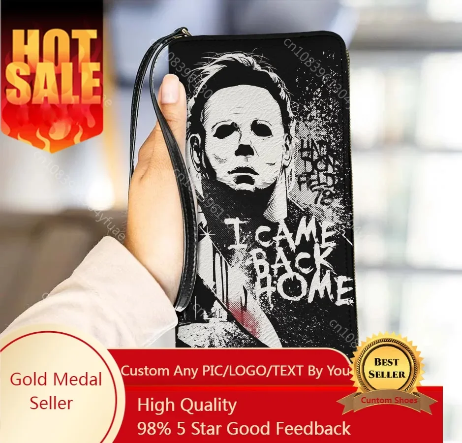 Horror Movie Michael Myers Design Women's Wallet With String Female Long Purse Long Section Moneybag Pocket Pouch for Lady