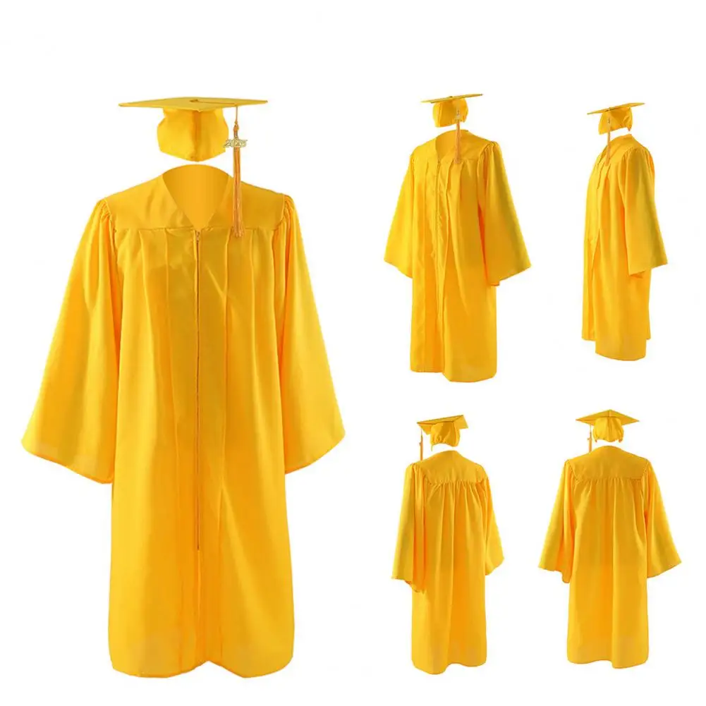 114-152cm Bachelor Uniform with Hat V Neck Knee Length Liberal Arts Student Graduation Robe Master Graduation Party Clothes