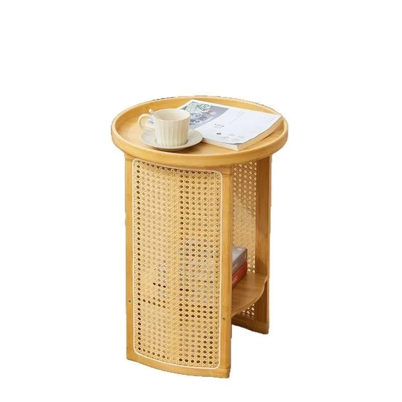 JOYLIVE Vine Woven Tea Table Living Room Household Sofa Side Table Simple Bedroom Side Small-sized Circular Storage