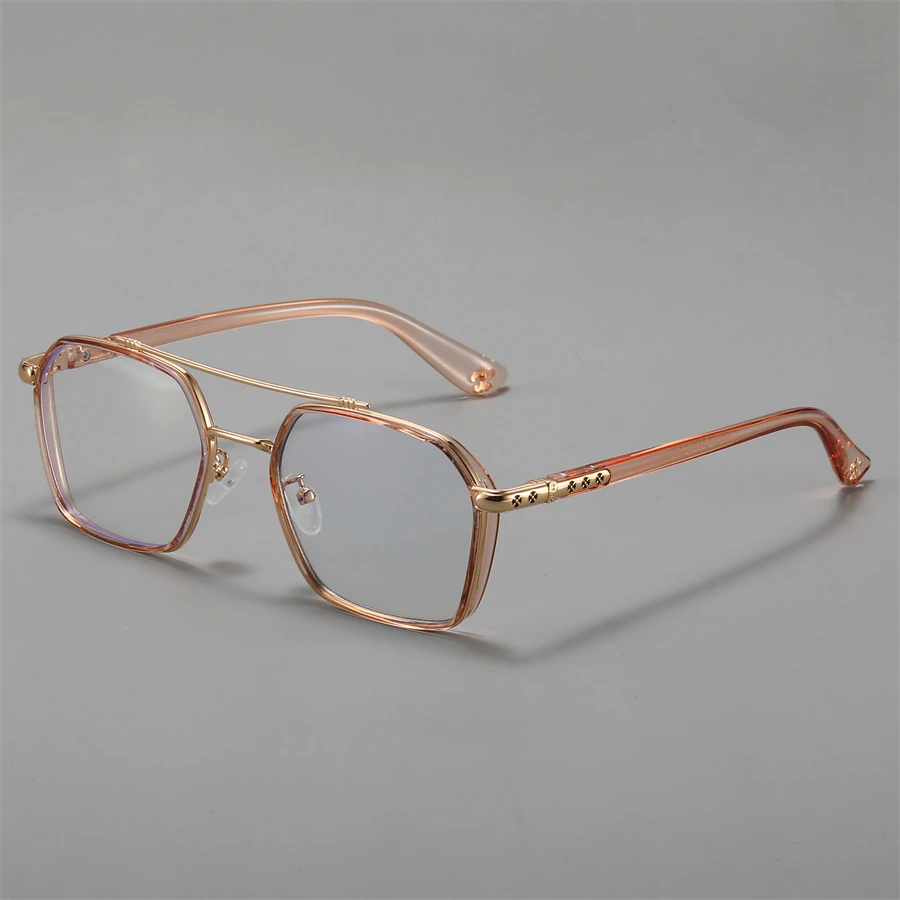 Vintage-Inspired Geometric Transparent Lens Double-Bridge Fashion Eyeglasses