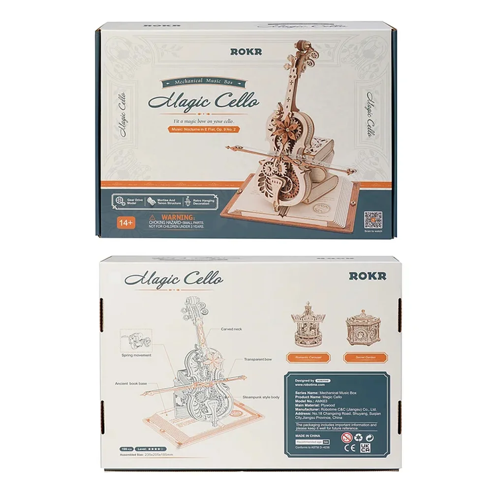 Robotime Wooden Music Box Puzzles AMK63 Magic Cello House Warming Musical Gift Hobby Kit Toy Home Decor for Adults Teens 6