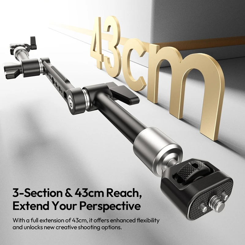 Ulanzi TA10 3-Section Magic Articulating Arm with 360° Pivot Ball Head for Live Monitoring Desktop Overhead Shots POV Tracking