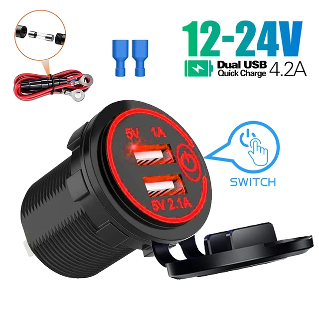 Enchufe de cargador de puerto USB Dual negro, 12V, motocicleta, coche,  4.2A, resistente al agua - AliExpress