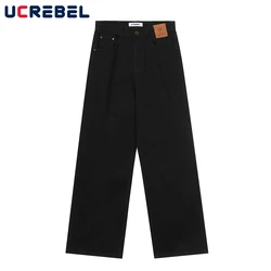 Solid Color Simple Wide Leg Jeans Mens Streetwear Loose Straight-leg Pants Casual Denim Pants