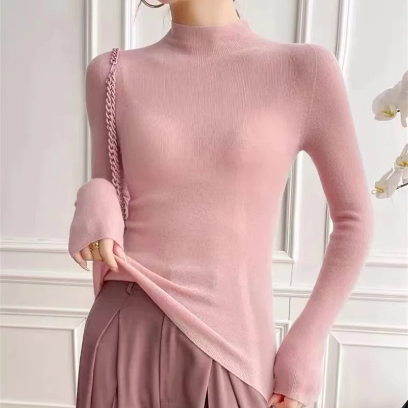 Women Long Sleeve Solid Knitted Pullover Sweater
