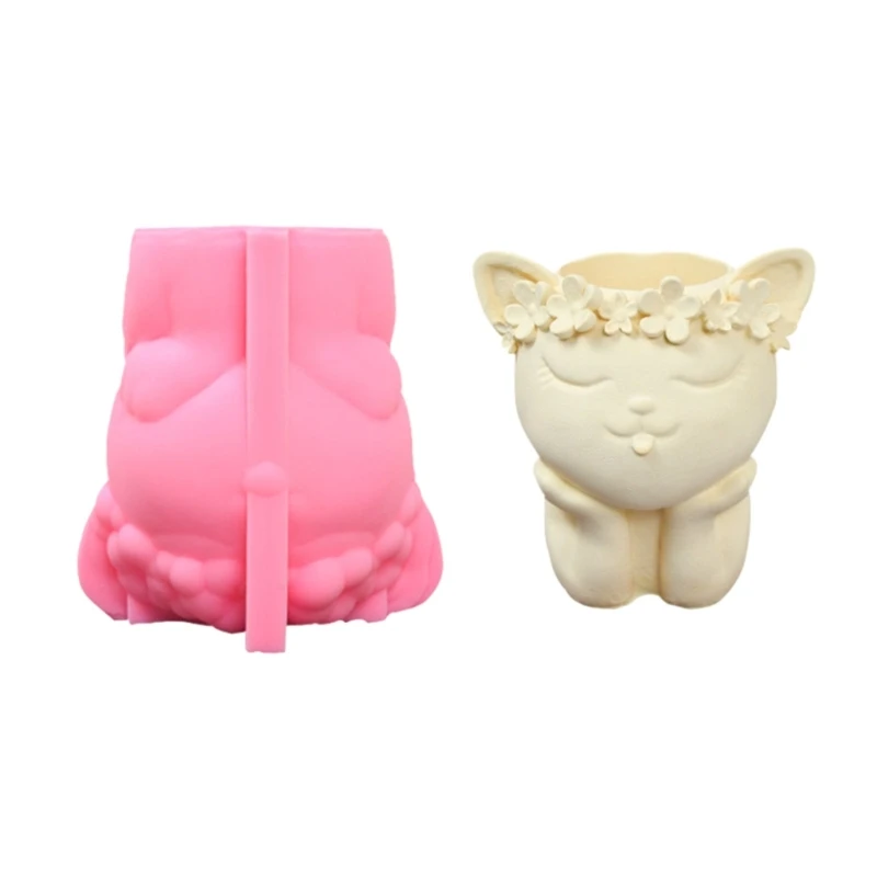 

Cat Pen Holder Silicone Mold Table Ornament Succulent Planter Flowerpot Molds Epoxy Resin Mold DIY Plaster Making Tool R3MC