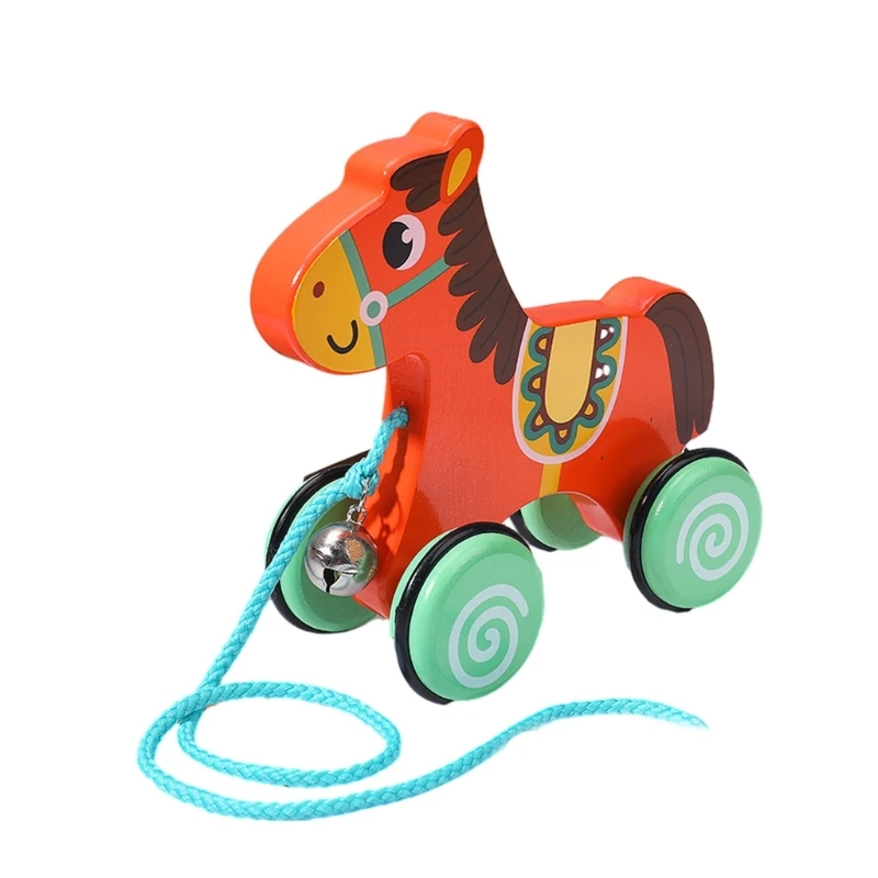 

Portable Cartoon Animal Pull Along Toy for Toddlers Develop Walking and Skills Pull String Car with Small Bells