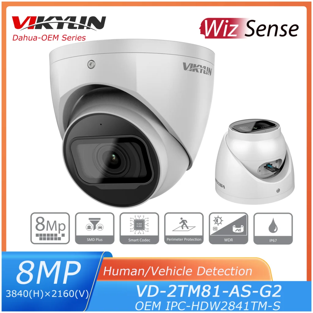 Vikylin Dahua WizSense IP 카메라, OEM IPC-HDW2841TM-S PoE IR 내장 마이크 SD 카드 슬롯, SMD 플러스 감시 네트워크 카메라, 8MP