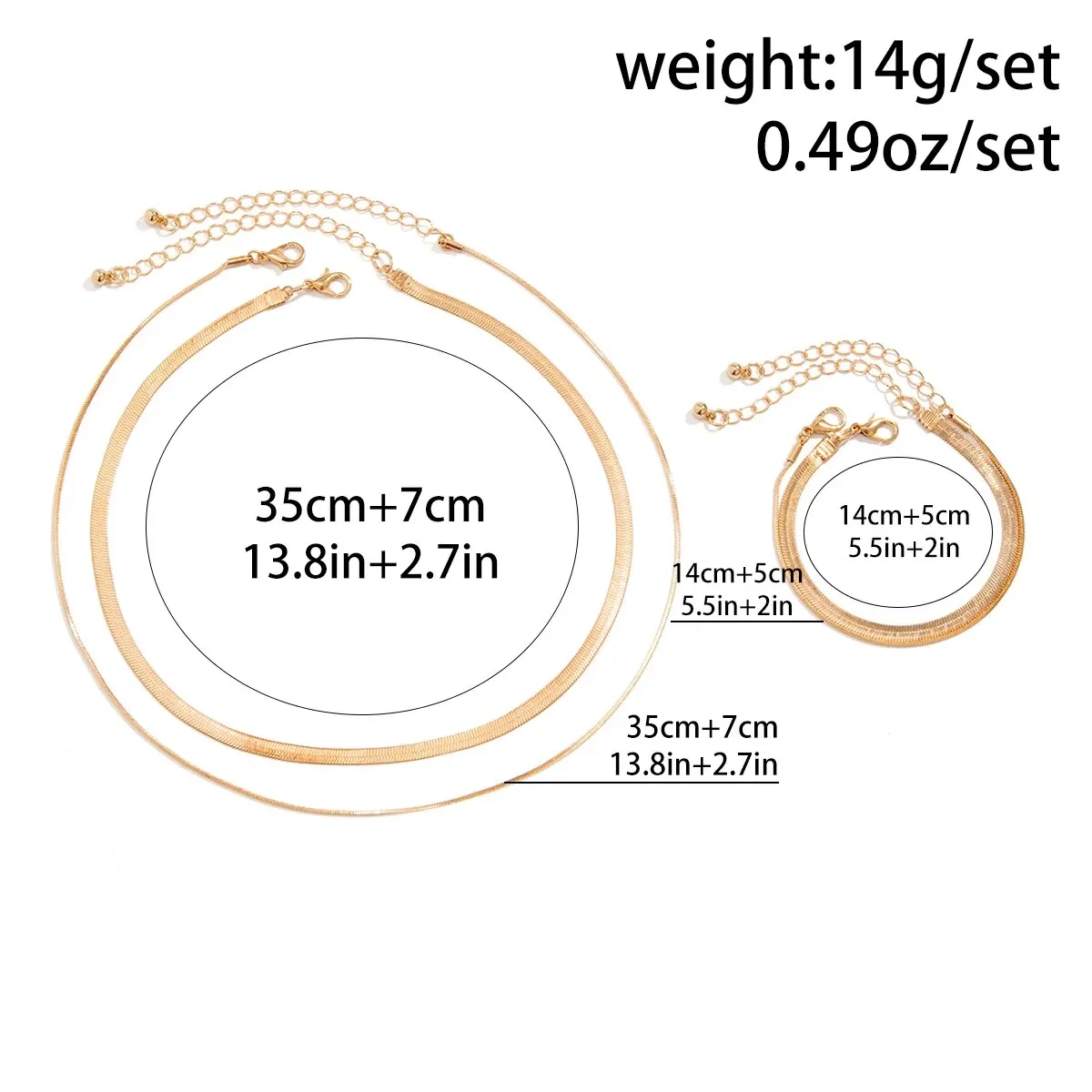 Jewelry Set 2Pcs Goth Multilayer Flat Snake Chain Necklace Bracelet for Women Simple Vintage Clavicle Choker Aesthetic Wed Y2K