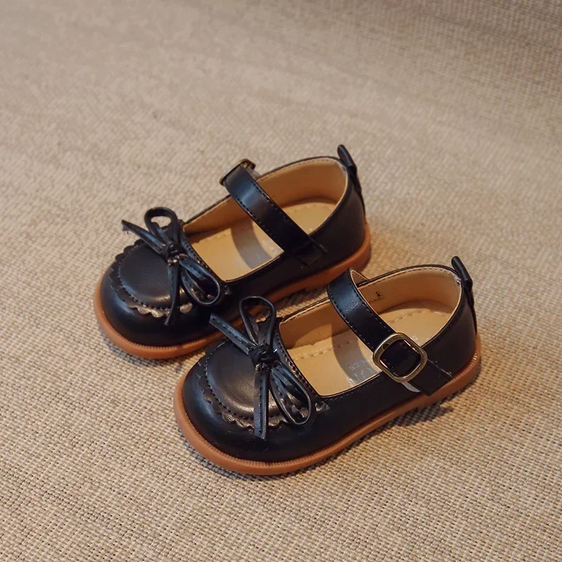 Little Girls Shoes Spring Autumn Kids Soft PU Leather Shoes For Girl School Mary Jane Cute Sweet Flats Shoe Brown, Beige, Black
