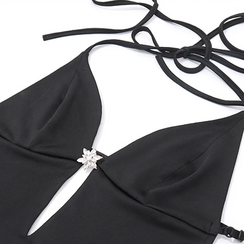Halter Neck Dress y2k Clothes Women Black Sleeveless Backless Layered Ruffled Hem A-line Shorts Cake Dress Clubwear