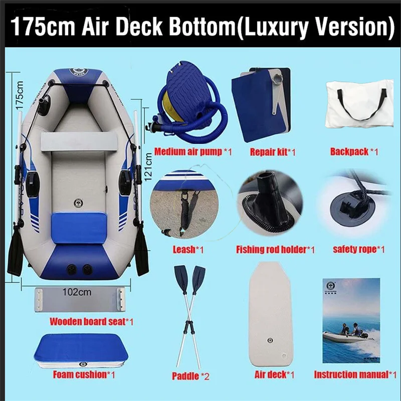 Solar Marine 1.75 M Rowing Boat with Air Mat Single Inflatable Kayak For Fishing Water Play Entertainment