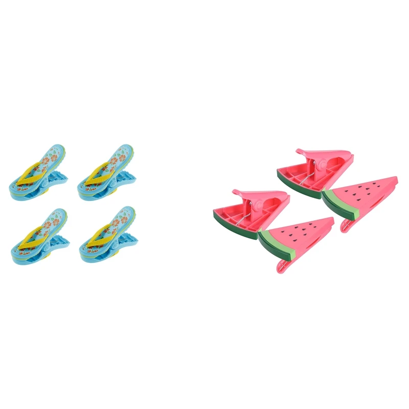 

HOT-8 Pack Beach Towel Clips Plastic, Cute Slippers Sunbed Beach Pegs, Large Sized Laundry Pegs For Holiday, Beach, Pool