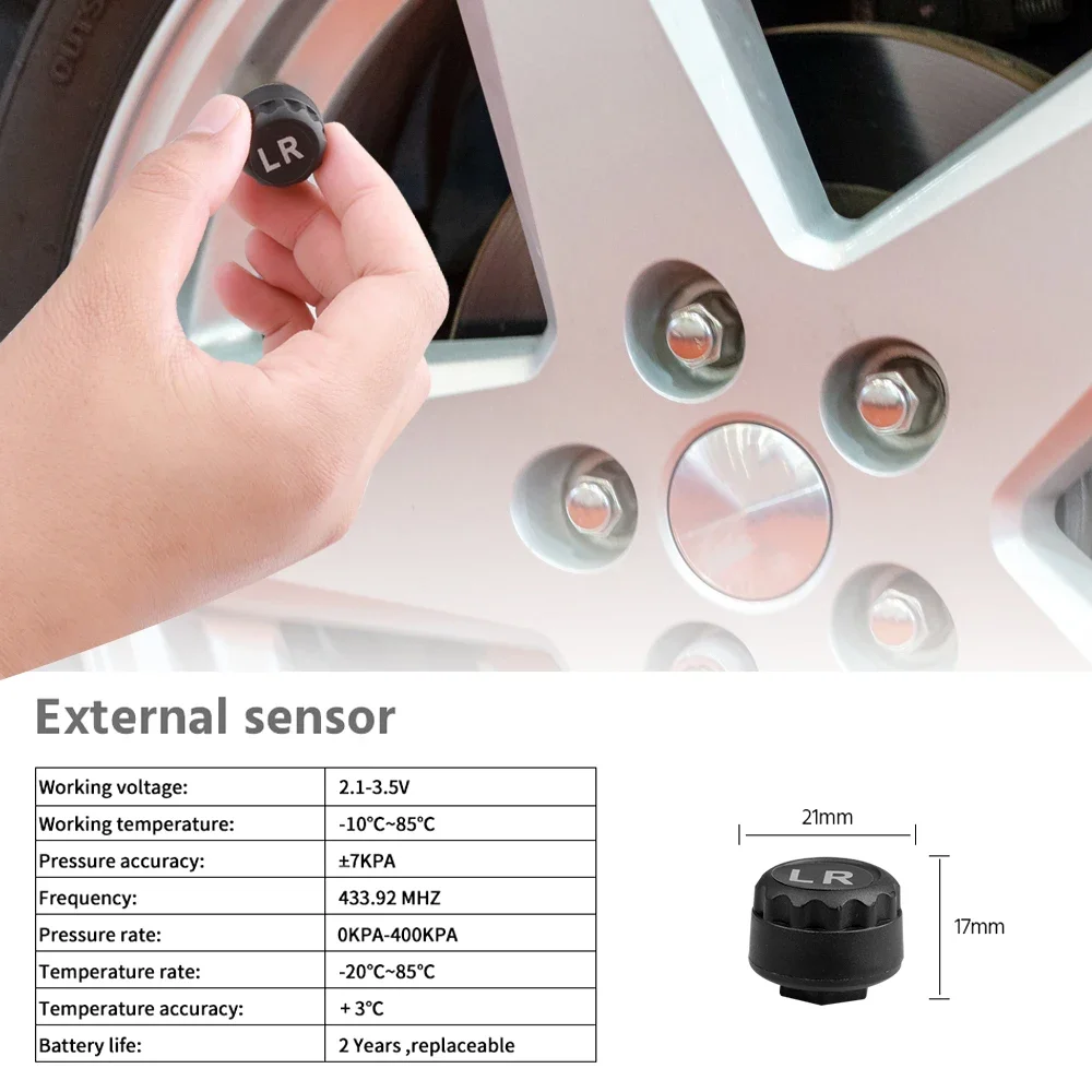 TPMS Car Tire Pressure Monitoring System Solar Powered