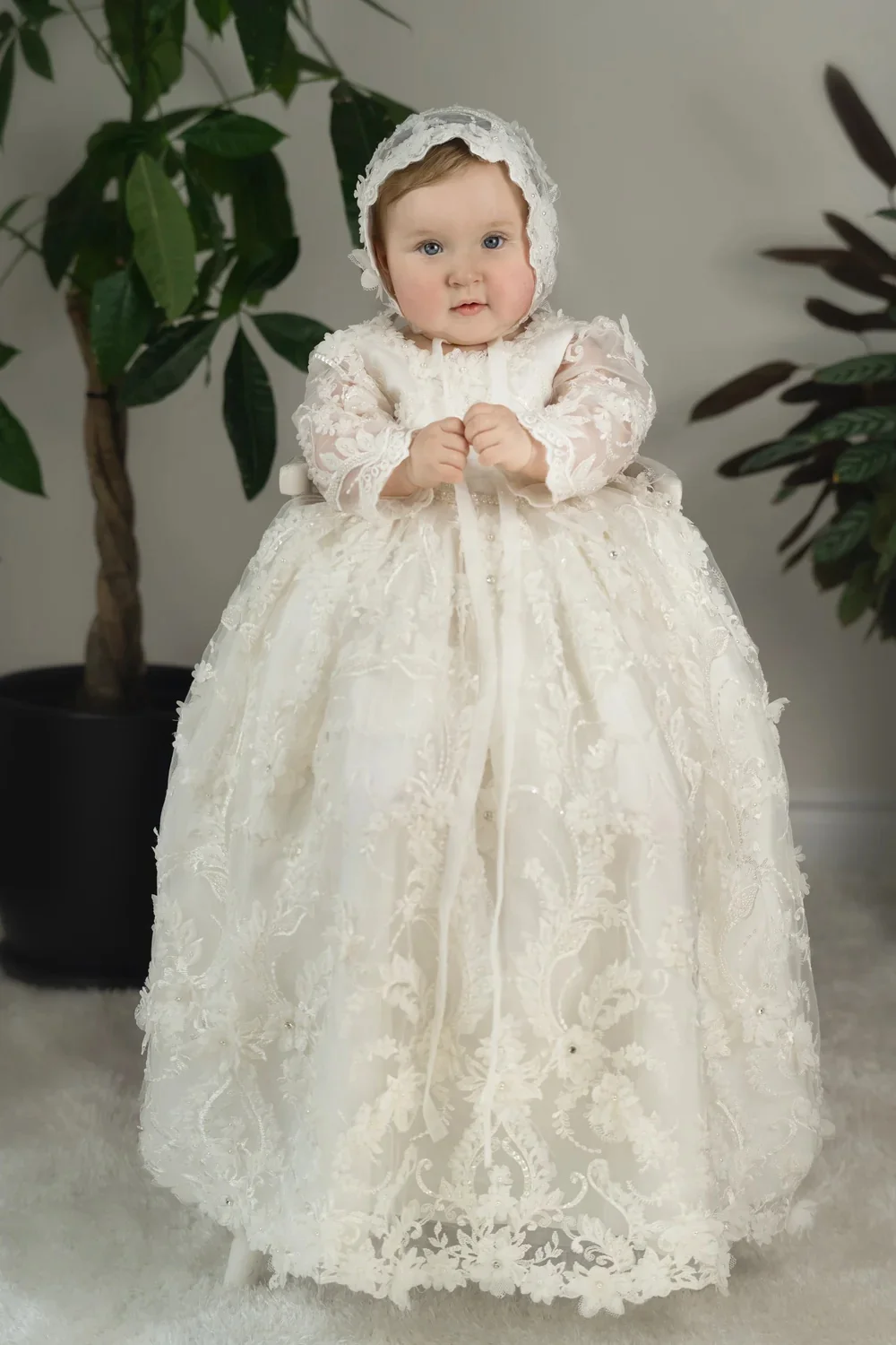 Long Sleeve Lace Christening Gown 2
