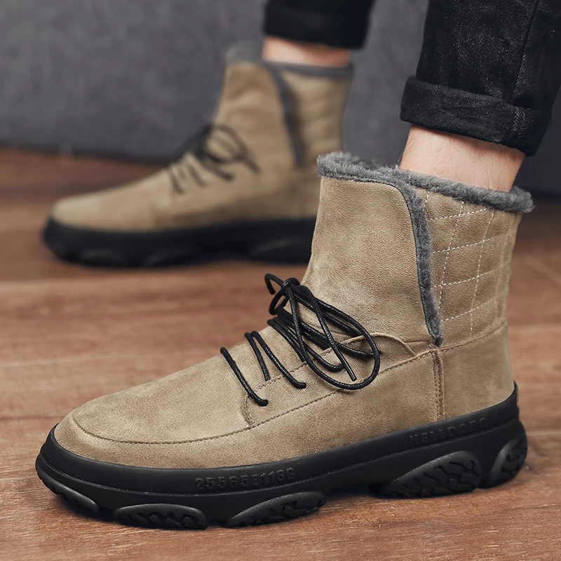 

Winter Men Boots lace up Waterproof plush Warm Snow Ankle Boots Men lace up Work Casual Shoes Non-slip Climbing Shoes men
