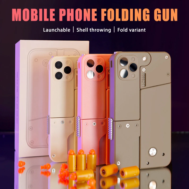 Outdoor Adult Interactive Kid Gift Folding Pistol Bullet Automatic Pop Up Creative Soft Bullet Toy Mobile Phone Appearance Gun 4