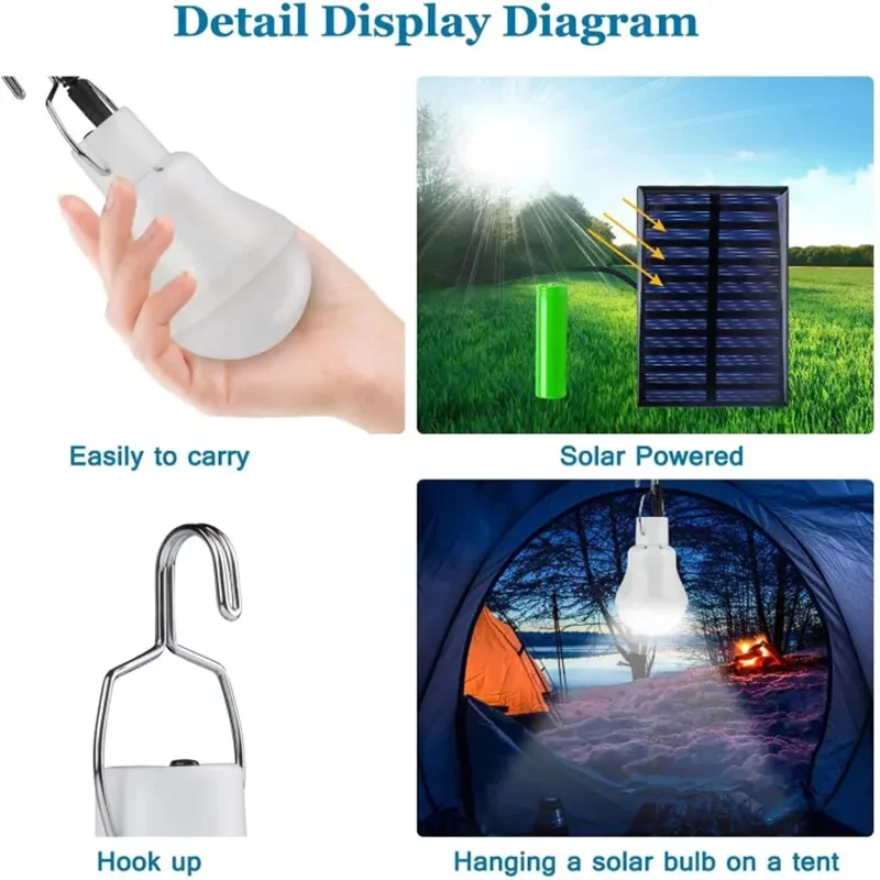 Description Picture 6 of itemOutdoor Garden Solar Lights Led Spotlight Solar Bulb Lamp Waterproof Portable Emergency Lighting Camping Tent With Hooks