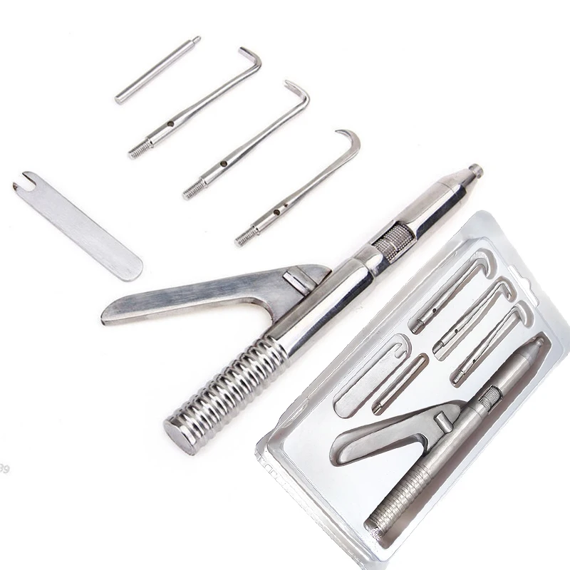 1 Set Dentistry Automatic Singlehanded Crown Remover Gun Stainless Steel Dental Surgical Instrument Tools with 3 Working Tip