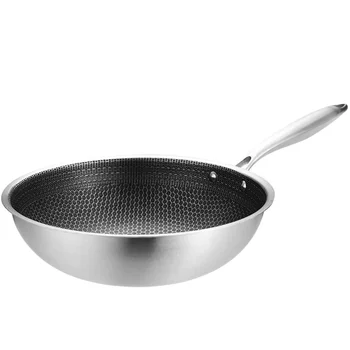 Stainless Steel Wok 34cm Nonstick Honeycomb Frying Pan Fast Heat Transfer Even Heating Scratch Resistant Thickened