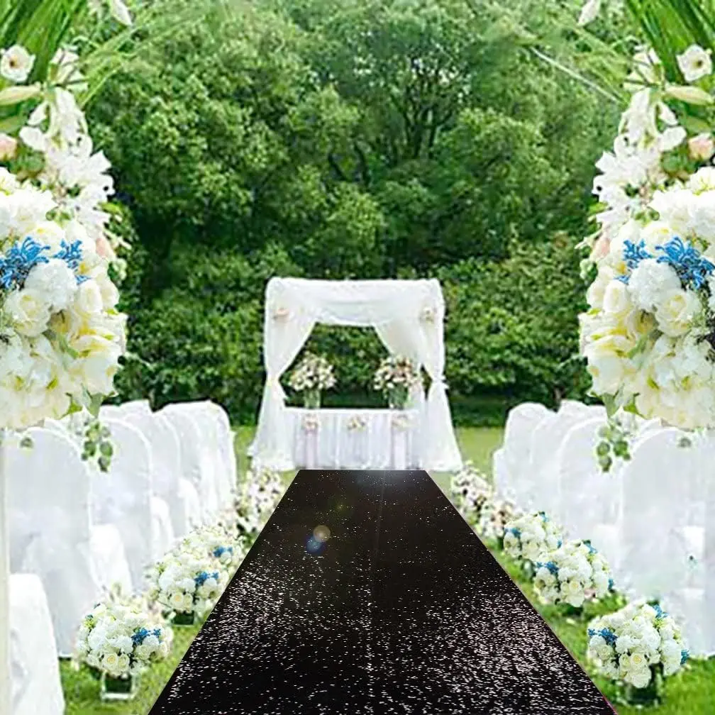 Aisle Runners for Weddings Sequin Aisle Runner Black Runner Rug 2Pcs-2x15FT Glitter Carpet for Party Sparkling Wedd