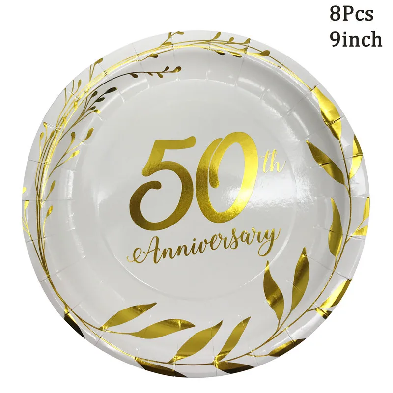 50th Anniversary Paper Plates Cups Napkins Disposable Tableware Adult 50 Birthday Party Women Men Wedding Anniversary Supplies
