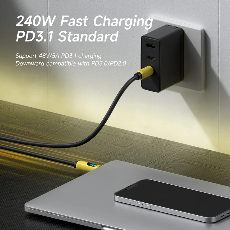 Hagibis USB C to USB C Cable with LED Display Type C Fast Charger Cable PD 240W Charging Cord for iPhone 16 17 Pro Macbook Pixel