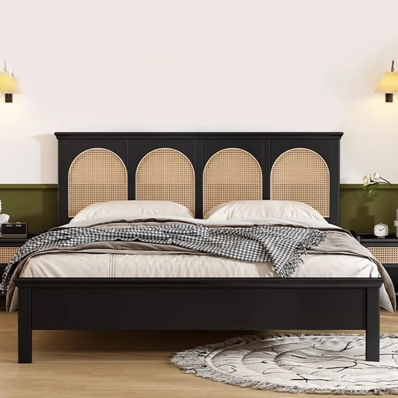 Nero King Size Letto Matrimoniale Testiera Legno Moderno Sicuro Piattaforma Letto Matrimoniale Design Letto Letto Matrimoniale Mobili