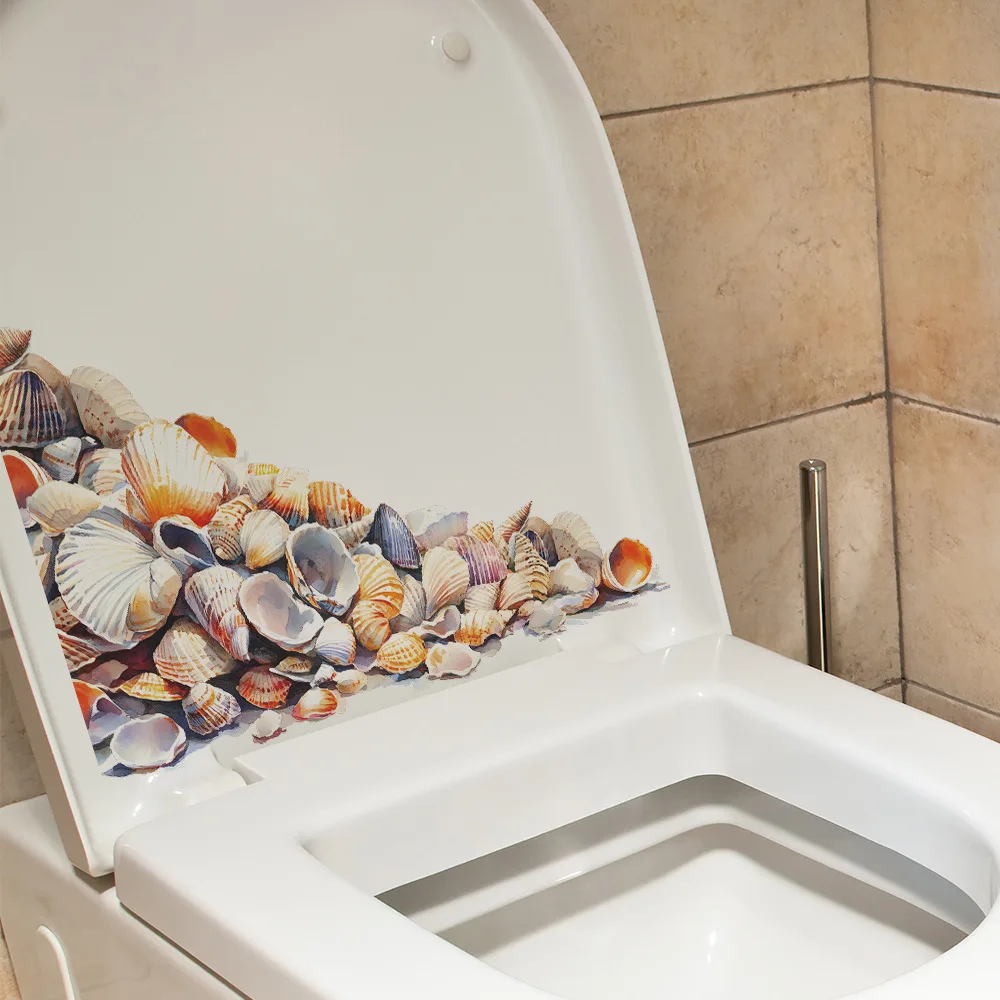 Cartoon Creative Watercolor Shell Bathroom Toilet Toilet Sticker Decorative Wall Sticker