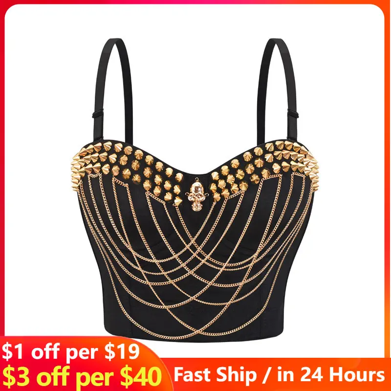 

Sexy Crop Top Women Chain Tassel Camis Solid 2023 New Belly Dance Nightclub Stage Costumes Hand beaded Corset Bra Plush Size 2XL