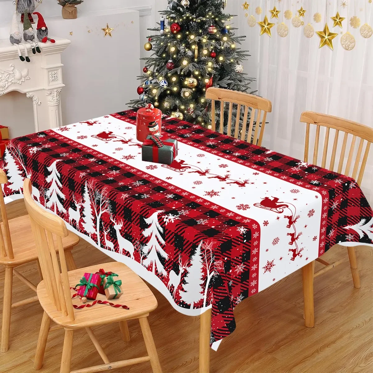 3-Pack Rectangle Christmas Tablecloth - Snowman Theme Disposable Plastic Tablecover, 86x51 Inch, Red