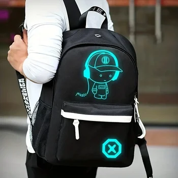 Zaino USB per Computer portatile luminoso borsa da uomo Casual Music Boy Student School Bags uomo usb Outdoor zaini impermeabili mochila