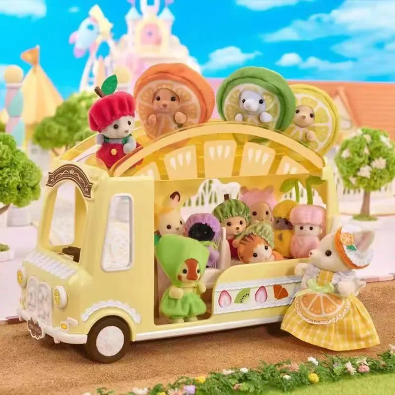 Original Sylvanian Families Kawaii Children Toys Anime Figure baby fruit busCollectible Doll Birthday Gift For Gril
